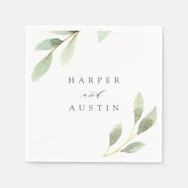 Green Foliage Botanical Wedding Napkin (Front)