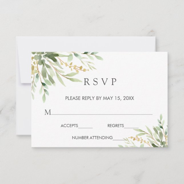 Green Foliage Botanical Wedding RSVP Card (Front)
