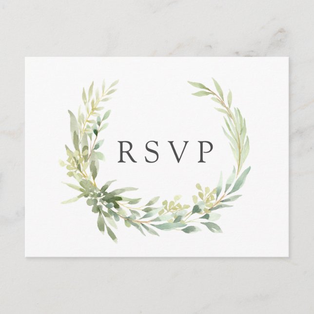 Green Foliage Botanical Wedding RSVP Invitation Postcard (Front)
