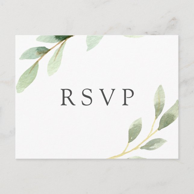 Green Foliage Botanical Wedding RSVP Invitation Postcard (Front)