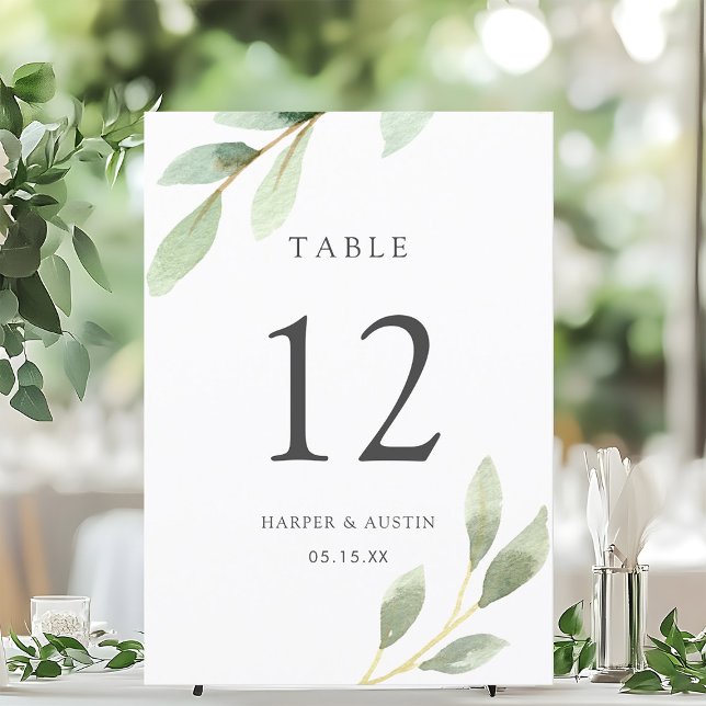 Green Foliage Botanical Wedding Table Number 5x7 (Creator Uploaded)