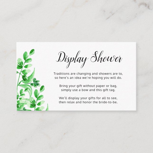 Green Foliage | Calligraphy Bridal Display Shower Enclosure Card (Front)