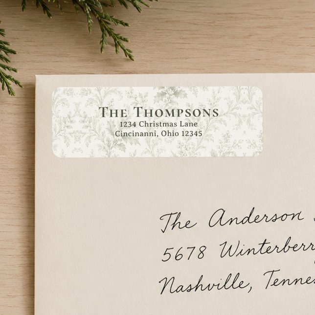 Green Foliage Christmas Return Address Custom Label (Elegant green floral return address labels for Christmas cards and festive holiday mail.)