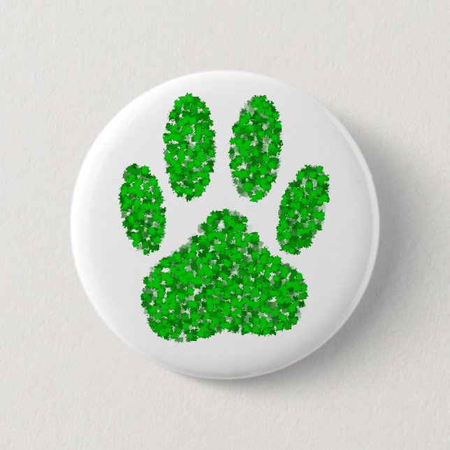 Green Foliage Dog Paw Print 6 Cm Round Badge (Front)