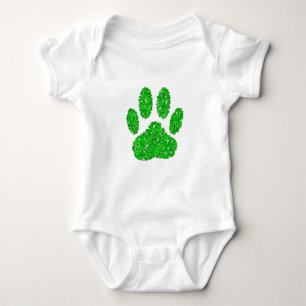 Green Foliage Dog Paw Print Baby Bodysuit