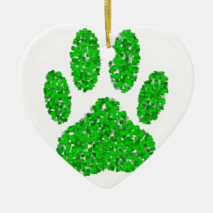 Green Foliage Dog Paw Print Ceramic Ornament