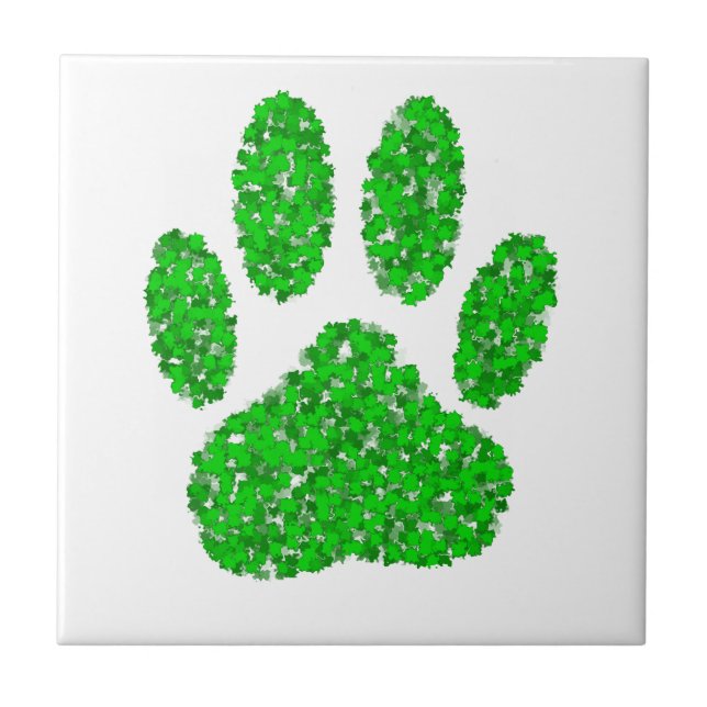 Green Foliage Dog Paw Print Ceramic Tile (Front)
