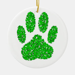 Green Foliage Dog Paw Print Ceramic Tree Decoration
