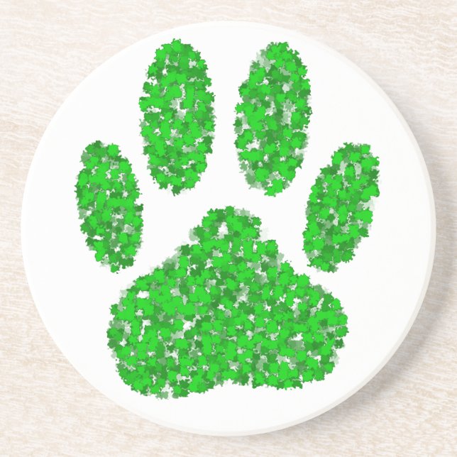 Green Foliage Dog Paw Print Coaster (Front)
