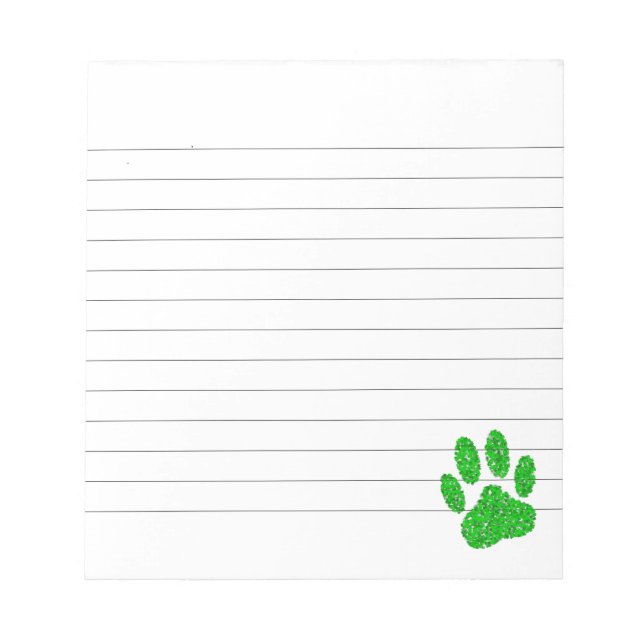 Green Foliage Dog Paw Print Lined Notepad (Front)