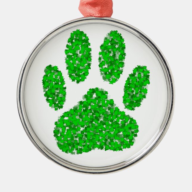 Green Foliage Dog Paw Print Metal Tree Decoration (Front)