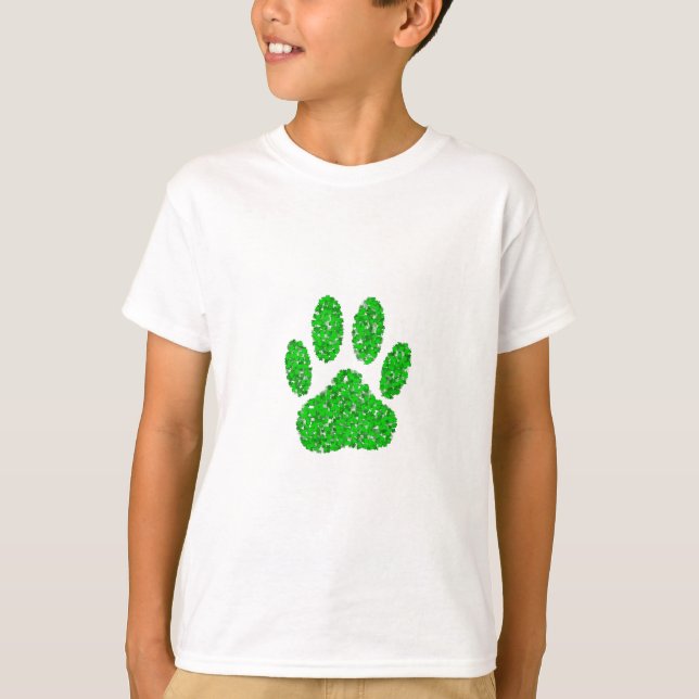 Green Foliage Dog Paw Print T-Shirt (Front)