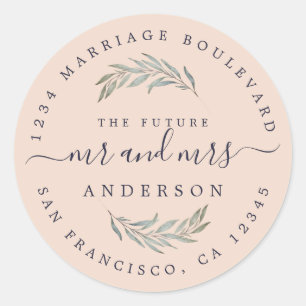 Green Foliage Future Mrs Wedding Return Address Cl Classic Round Sticker