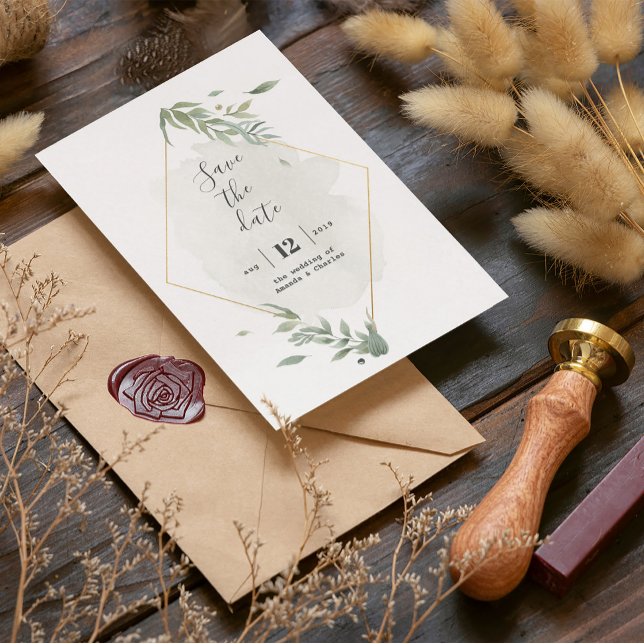 Green Foliage & Gold Frame Save The Date (Creator Uploaded)