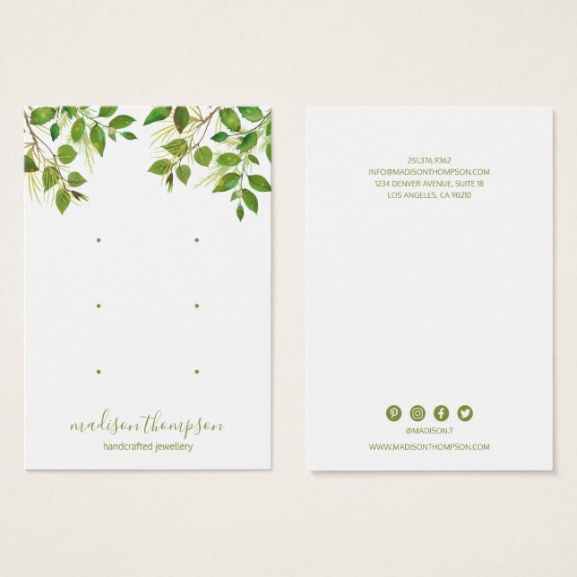 Green Foliage Jewellery 3 Hole Earring Display (Front & Back)