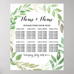 Green Foliage Leaves Table Seating 8 Seating Plan Poster