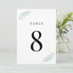 Green Foliage Leaves Watercolor Table Number Card