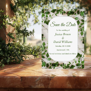 Green Foliage Minimalist Save The Date Card 