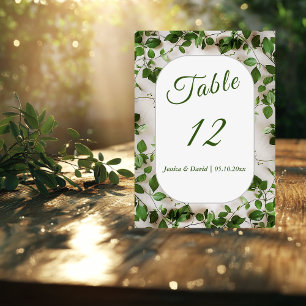 Green Foliage Minimalist Wedding Table Number Card