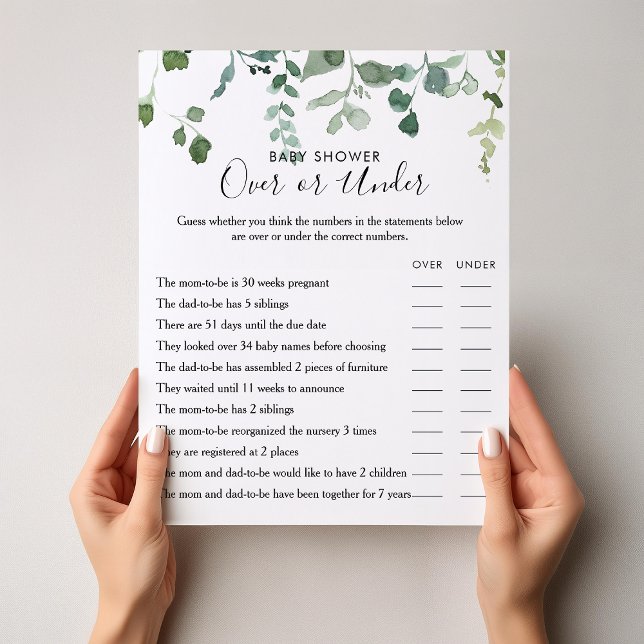 Green Foliage Over or Under Baby Shower Game (Creator Uploaded)