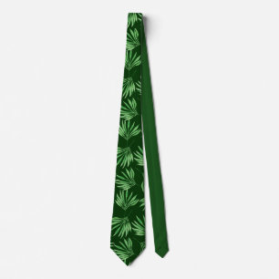Green Foliage Palm Tree Leaves Pattern Tie