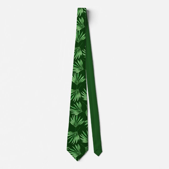 Green Foliage Palm Tree Leaves Pattern Tie (Front)