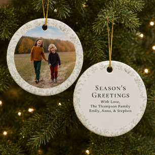 Green Foliage Photo Christmas Keepsake Ceramic Ornament