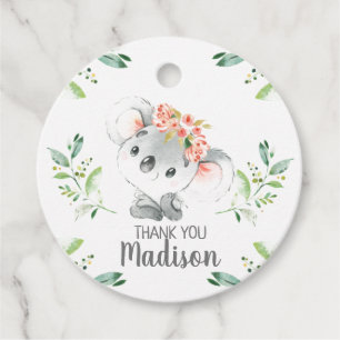 Green Foliage Pink Floral Koala Bear Favour Tags