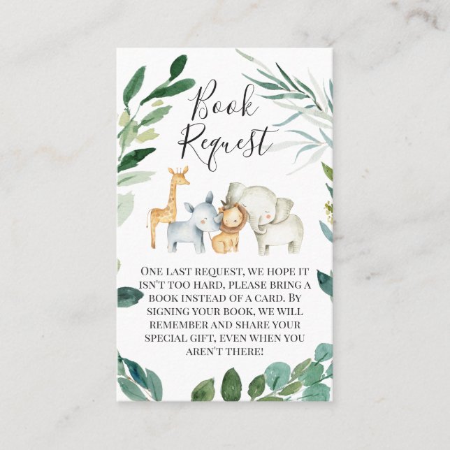 Green Foliage Safari Animals Book Request Insert (Front)