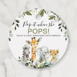 Green Foliage Safari Baby Shower Pop It  Favour Tags