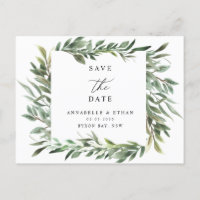 Green Foliage Save the date Invitation Postcard