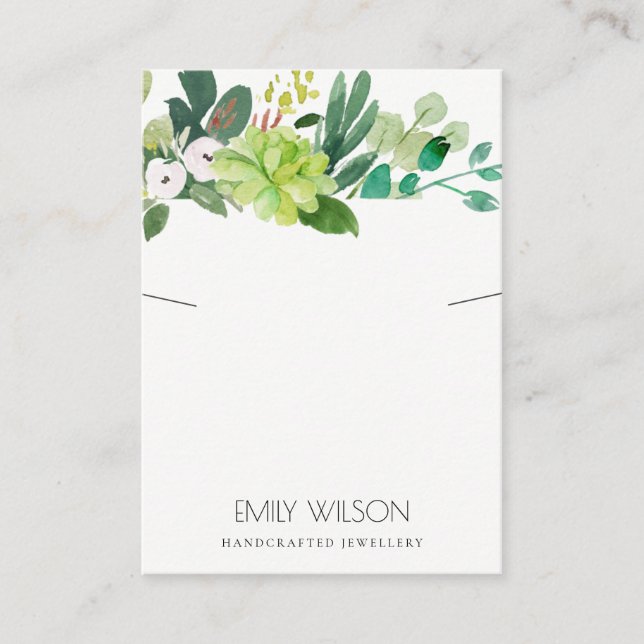 GREEN FOLIAGE SUCCULENT PEONY NECKLACE DISPLAY BUSINESS CARD (Front)