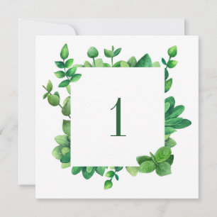 Green foliage table number. Greenery wedding Invitation