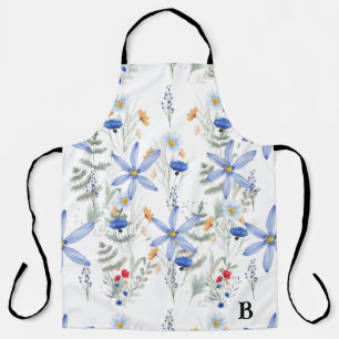 Green Foliage Watercolor Flowers Apron