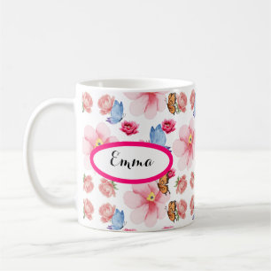 Green Foliage Watercolor Flowers  Coffee Mug