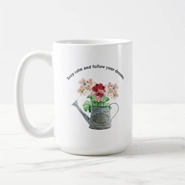 Green Foliage Watercolor Flowers Coffee Mug (Left)
