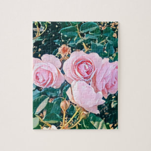 Green Foliage Watercolor Flowers Jigsaw Puzzle