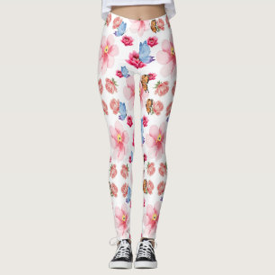Green Foliage Watercolor Flowers Leggings