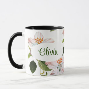Green Foliage Watercolor Flowers  Mug