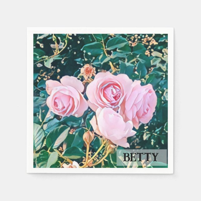 Green Foliage Watercolor Flowers  Napkin (Front)