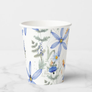 Green Foliage Watercolor Flowers Paper Cups