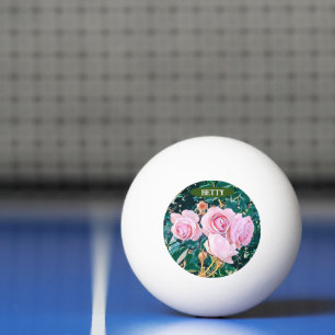 Green Foliage Watercolor Flowers Ping Pong Ball