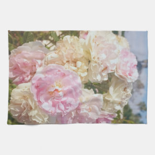 Green Foliage Watercolor Flowers  Tea Towel