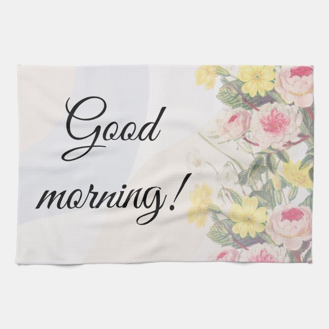 Green Foliage Watercolor Flowers  Tea Towel (Horizontal)