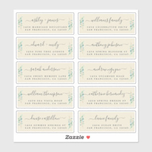 Green Foliage Wedding Guest Address Labels