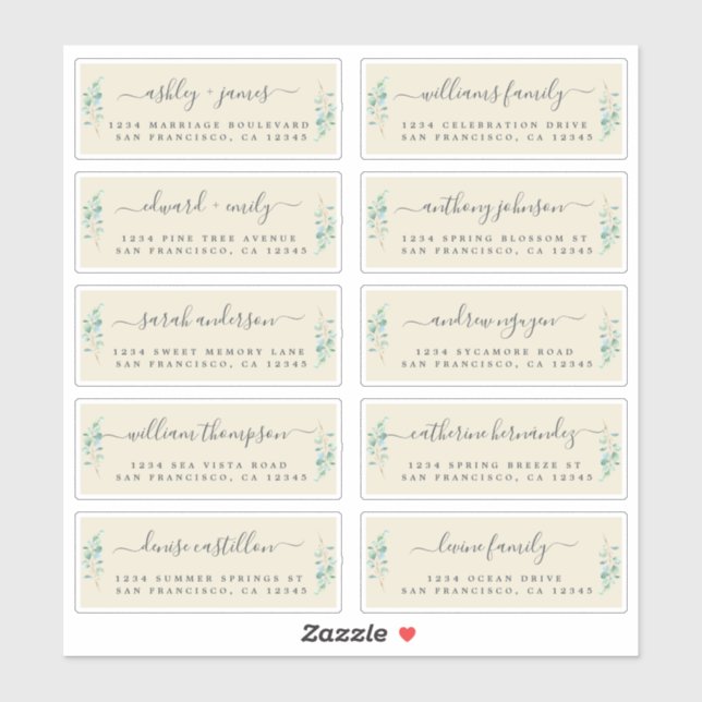 Green Foliage Wedding Guest Address Labels (Sheet)