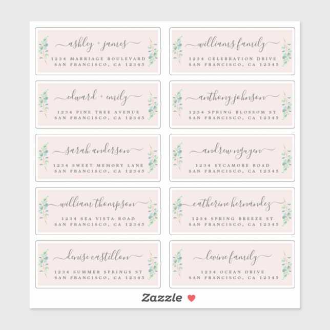 Green Foliage Wedding Guest Address Labels (Sheet)