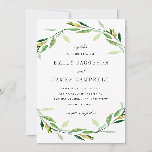 Green Foliage Wedding Invitation (Front)