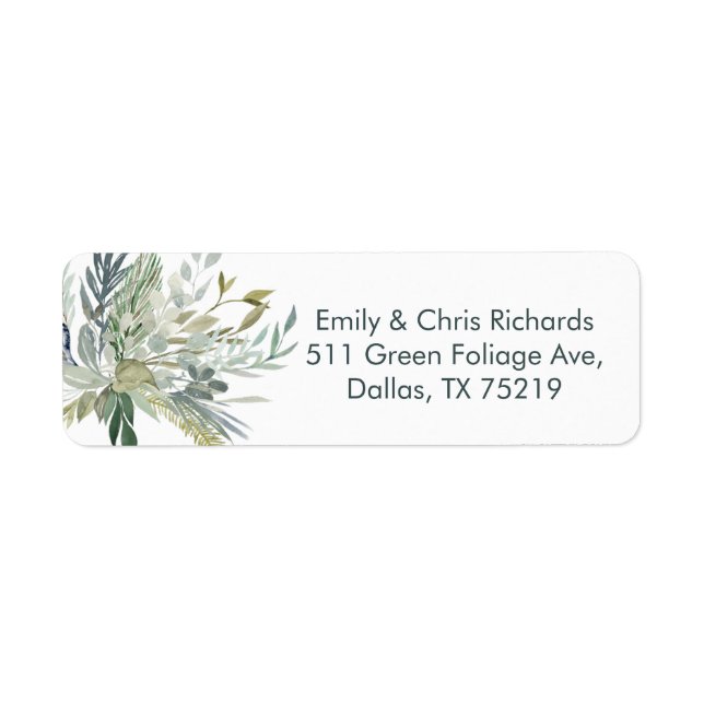 Green Foliage wedding return label sticker (Front)
