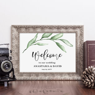 Green Foliage Wedding Welcome Poster